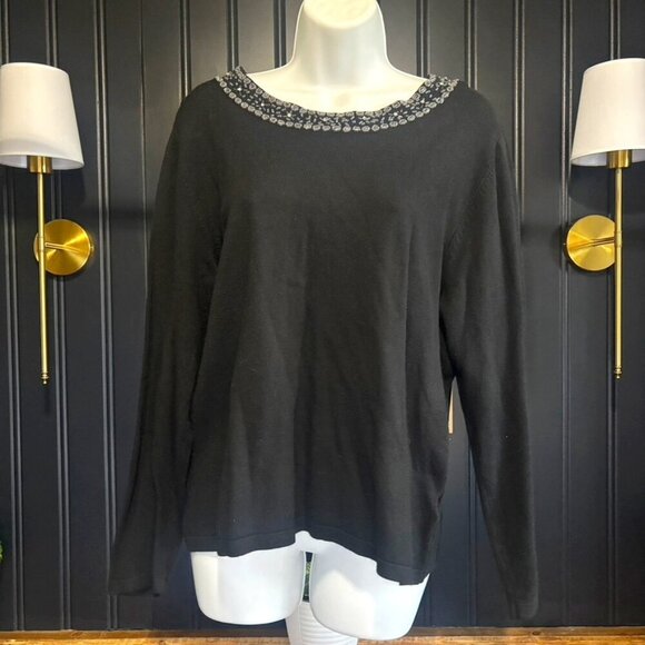 Large'ish black sweater with clear beads around the collar - Picture 1 of 2
